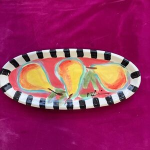 Handmade Ceramic Serving Tray Yellow Pears On Salsa Original Design 13”x5.5”